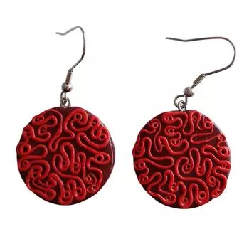 Les Trsors De Lily [R7922] - Серьги Artisan Cubism красные - 25 мм