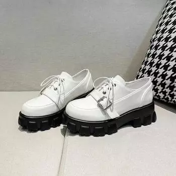 LeShion больших размеров 46 женские дизайнерские туфли на толстом каблуке с толстой платформой и пряжкой на шнуровке готические туфли на плоской подошве женские шикарные 35