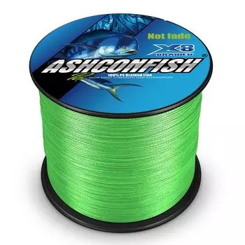 Леска Ashconfish PE 8 штук, леска 1000 м, ярко-зеленая, размер не выцветает 1-10