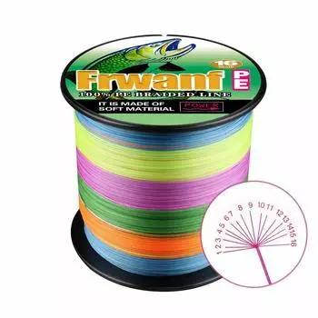 Леска для рыбалки Frwanf PE Line Леска для рыбалки 16 штук Многоцветная 1000M Высокая прочность Высокая чувствительность Низкое удлинение Большая дальность полета