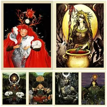 Лесная хранительница ведьма и богиня природы Ретро Фреска Картина маслом Шаман Плакат декоративно-прикладного искусства 21cm30cm NoFrame