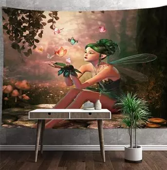 Лесная красота, иллюстрация, гобелен, настенное искусство, загадочный хиппи, психоделический тапиз, эстетика, декор для дома и комнаты 95x70cm