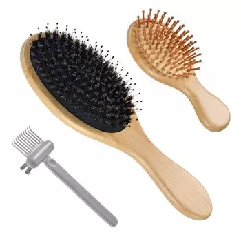 LESNIC Pig Bristle Hair Популярная бамбуковая мини-лопатка Tangle Scalp Massage Boar Bristle Hair No Shiny Улучшает качество волос Щетка, женская, расческа, щетка,