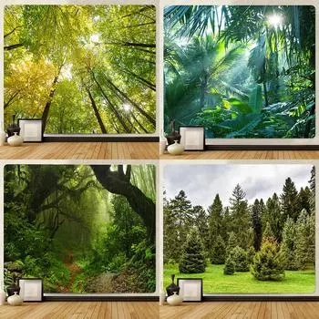 Лесное растение, листья, психоделическая сцена, домашний декор, гобелен, хиппи, декор в стиле бохо, коврик для йоги, мандала, декор комнаты, настенный подвес 100x75cm