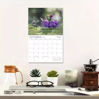 Лесной настенный календарь 2025 года для домашнего офиса Лесные животные Календарь 12-месячный Лесной фольклорный художественный календарь Подарок для любителей животных 1pc