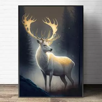 Лесной неоновый лось постер и принт абстрактный милый олень детский холст картина настенная живопись животные картина для детской комнаты домашний декор подарок без рамки 21*30cm