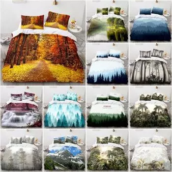 Лесной пейзаж Пододеяльник Комплект постельного белья Наволочки Single Double King Art Single 135x200cm