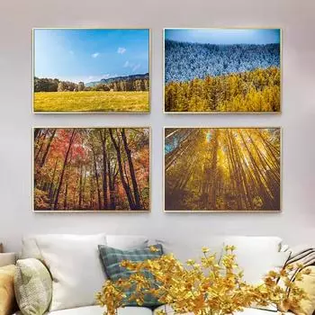 Лесной пейзаж Простая картина Голубое небо Трава Диван Фоновая картина Кокосовая пальма Гостиная Домашний холст Картина Плакат 21cm30cm NoFrame