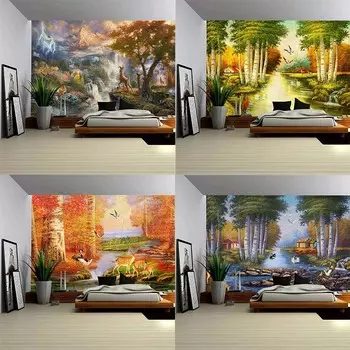 Лесной пейзаж Животное Настенный гобелен Офис Гостиная Гобелен Украшения Дома Настенный гобелен 100x75cm