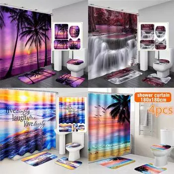 Лесной природный пейзаж, занавески для душа, пейзаж, 3d принт, занавеска для ванны, полиэстер, моющаяся ткань, домашний декор, экран 4pcs full set