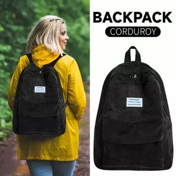 Лесной рюкзак для школьников, универсальный вельветовый рюкзак, большой емкости One Size чёрный