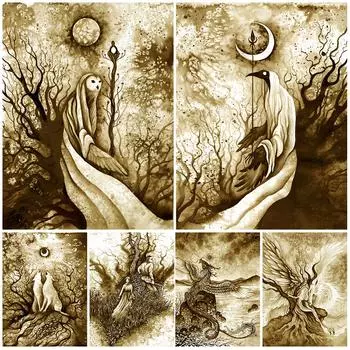 Лесной страж и Волшебник Солнца и Луны, винтажная фреска 21cm30cm NoFrame