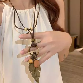 Лесной винтажный деревянный дизайн, цепочка для свитера, длинное ожерелье в богемном стиле, модные аксессуары для одежды