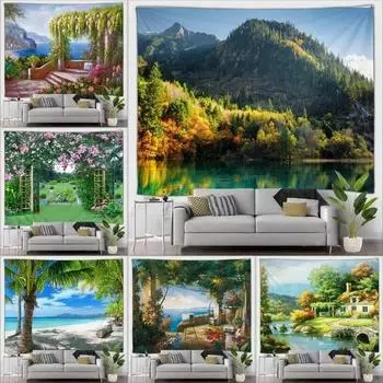 Лесной водопад, открытый пейзаж, гобелен, красивая лесная картина маслом, настенная подвеска, декоративное художественное одеяло, фреска для гостиной 100x75cm