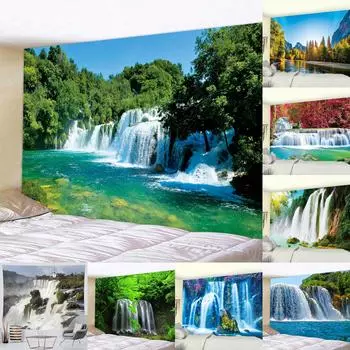 Лесной водопад Подвесной гобелен для украшения стен дома Гобелен для офиса Гостиная Гобелен 100x75cm