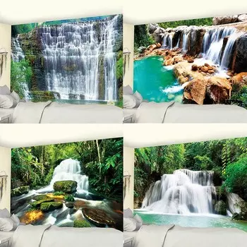 Лесной водопад Психоделическая сцена Подвесная ткань Спальня Гостиная Гобелен Украшение стены Домашний гобелен 100x75cm