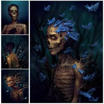 Лесные монстры и светлячки, настенная живопись «Моль и кости», холст, картина, сюрреалистический постер ужасов 21cm30cm NoFrame