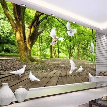 Лесные обои голуби деревья пейзаж большие съемные настенные обои гостиная спальня детская комната домашний декор 200 cm(W) x 140 cm(H)