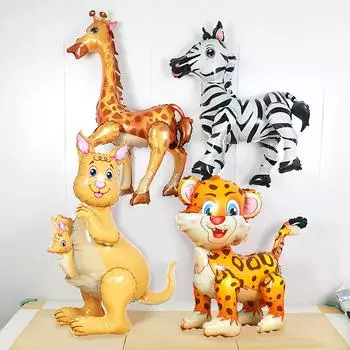 Лесные животные 4d трехмерные воздушные шары для сборки, форма животных джунглей зебра, жираф, кенгуру, леопард воздушный шар на день рождения Other жирафовый