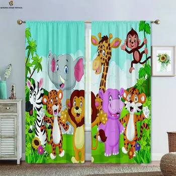 Лесные животные мультфильм принтованные шторы детская комната спальня гостиная кухня шторы украшение дома 2 шт W50xH130(CM)x2PCS&Grommet Top