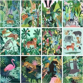 Лесные животные Плакаты Настенное искусство Тигр Леопард Фламинго HD Картины Современные картины на холсте и принты для гостиной Домашний декор 21x30cm No Framed