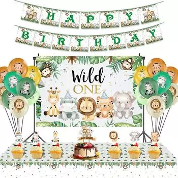 Лесные животные украшения для вечеринок Лев Тигр Одноразовая посуда Бумажные тарелки Стаканы День рождения Baby Shower Дети сувениры Товары для вечеринок