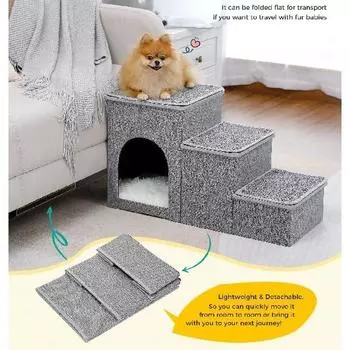 Лестница для кошек и собак, лестница для кровати, ступенька для домашних животных для маленьких собак и кошек, пандус для собак, диван, диван с хранилищем игрушек, складная лестница для щенков, помощник для высоких 72*33*41cm серый