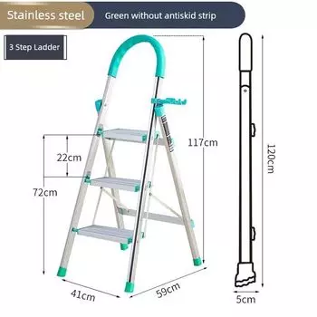 Лестница из нержавеющей стали для дома складная лестница многофункциональная из алюминиевого сплава утолщенная комнатная козлы лестница передвижная лестница телескопическая лестница Green stainless steel three-step non-slip strip