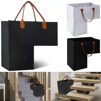 Лестничная корзина с кожаными ручками, войлочная Г-образная, большая вместительная лестничная корзина, экономящая место, органайзер для хранения на лестнице, дом чёрный