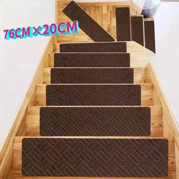 Лестничные ступени Лестничный противоскользящий коврик Лестничные ковровые ступени Мягкая ткань Шумостойкие коврики для лестниц Можно стирать в машине 76CM20CM чёрный