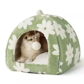 Lesure Cat Cat Pet Bed House Machine Для собак и для маленьких M Кровать, Дом, Кровать, Купол, + Интегрированный, 2-сторонний, Складной, Мягкий, Теплый, Пушистый, Нескользящий, зелёный