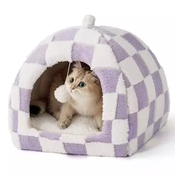 Lesure Cat Cat Pet Bed House Machine для собак и маленьких M Bed, House, Bed, Dome, + Integrated, 2-Way, Folding, Cushioned, warm, Fluffy, фиолетовый