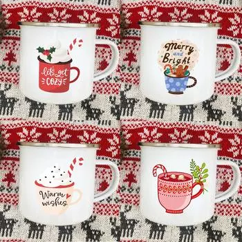 let s get cozy Print Mugs Enamel Coffee Mugs Handle Hot Cocoa Mugs Festive Party Drink beer juice Mugs Christmas Xmas EVE Gifts