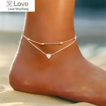 Letapi новый модный браслет на щиколотку с серебряными бусинами и сердечком для женщин и девочек, золотые многослойные браслеты на щиколотку, винтажный браслет на ногу, пляжные украшения