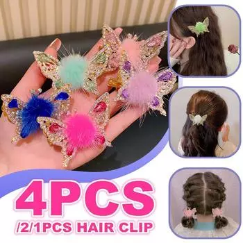 Летающая плюшевая шпилька-бабочка, заколки для волос, зажим для крыла, челка, детская блестящая заколка со стразами, детские головные уборы, женские аксессуары для волос для девочек 1 pc красный