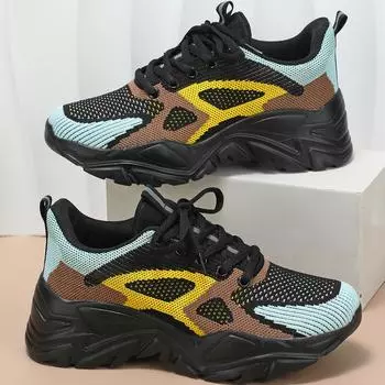 Летающая ткань на толстой подошве, дышащая легкая обувь для бега, модная спортивная обувь для любителей 35 чёрный/красный