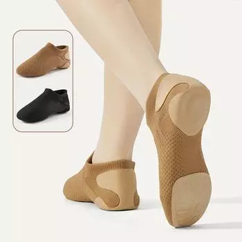 Летающие балетки на плоской подошве для девочек, дам и мальчиков, сетчатая дышащая вязаная балетная обувь для йоги, гимнастики, танцевальная обувь для учителей, танцевальная обувь 34 кофейный