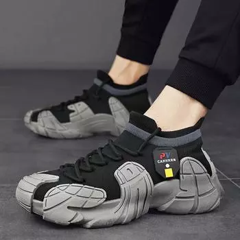 Летающие носки, мужская обувь, лето 2024, новые мужские туфли на платформе, повседневные спортивные модные туфли, студенческие молодежные меховые туфли 39