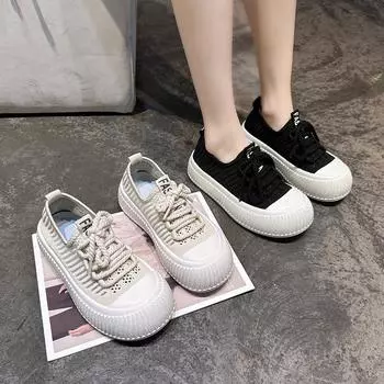 Летающие плетеные кроссовки женские туфли 2024 новые летние модели дышащая летняя сетчатая обувь кокосовая мать повседневные кроссовки для бега одинарные 35 бежевый