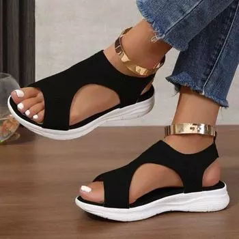 Летающие плетеные новые сандалии женские 2024 сетчатые с толстой подошвой рыбий рот повседневные пляжные спортивные сандалии большого размера 35 белый