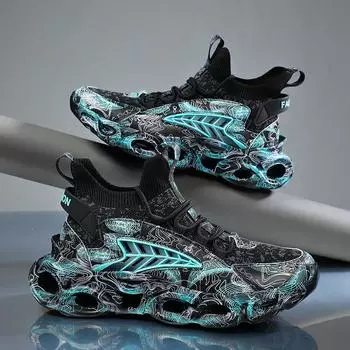 Летающие плетеные спортивные туфли мужские осенние новинки дышащие лезвия мужские туфли большого размера кроссовки Guochao мужские сетчатые туфли Jinjiang 38 чёрный