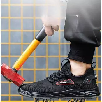 Летающие тканые дышащие рабочие теплоизоляционные ботинки, рабочая страховая обувь, мужская противоскользящая защитная обувь со стальной головкой 36 чёрный