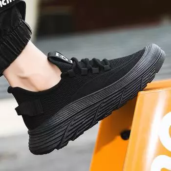 Летающие тканые дышащие сетчатые мужские кроссовки лето 2024 новые тонкие сетчатые кроссовки спортивные беговые мягкие подошвы черные повседневные 39 чёрный