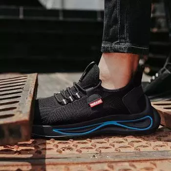 Летающие тканые защитные ботинки для труда, мужские, противоударные и противопрокольные, стальные защитные ботинки Baotou, легкие дышащие рабочие ботинки 36 чёрный