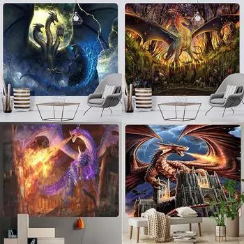 Летающий дракон, изрыгающий огонь, фоновая ткань, украшение для дома, гобелен, офис, гостиная, гобелен 100x75cm