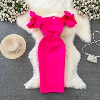 Летнее 3D Цветочный рукав Slim Fit Женское модное вечернее платье Женское трендовое праздничное платье L жёлтый