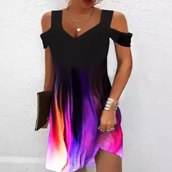 Летнее 3D-печатное модное повседневное элегантное платье для женщин Платья S синий