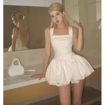 Летнее элегантное балетное мини-платье в корейском стиле, сексуальное, милое, трапециевидное платье Y2k, женское модное платье с высокой талией во французском стиле ретро S чёрный