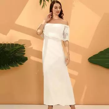 Летнее элегантное белое кружевное платье с высокой талией, открытой спиной и одним плечом, с узорами на шнуровке one size белый