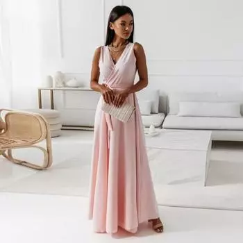 Летнее элегантное платье без рукавов с v-образным вырезом, длинное платье на талии со шнуровкой, свободный подол, однотонное, облегающее вечернее платье макси S синий